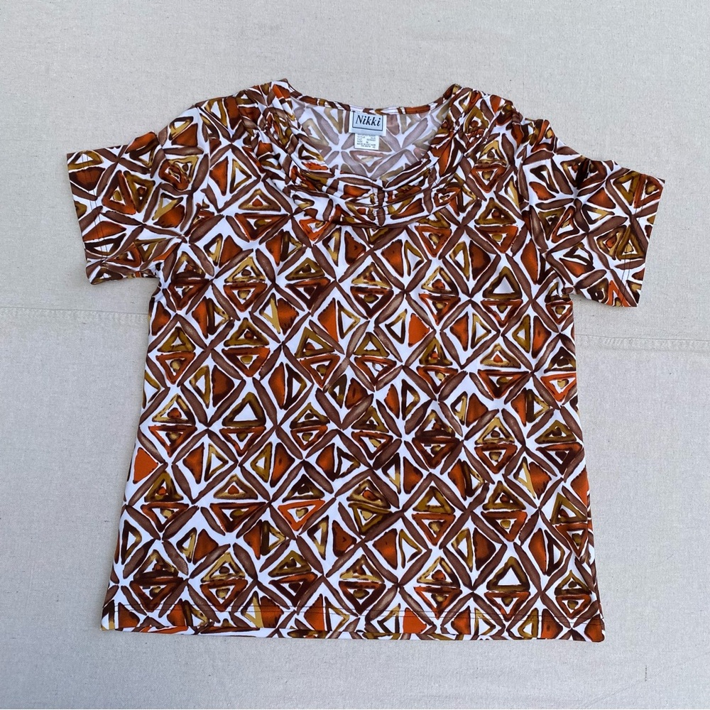 Y2K Retro Print Polyester Short Sleeve with Ruched Neckline